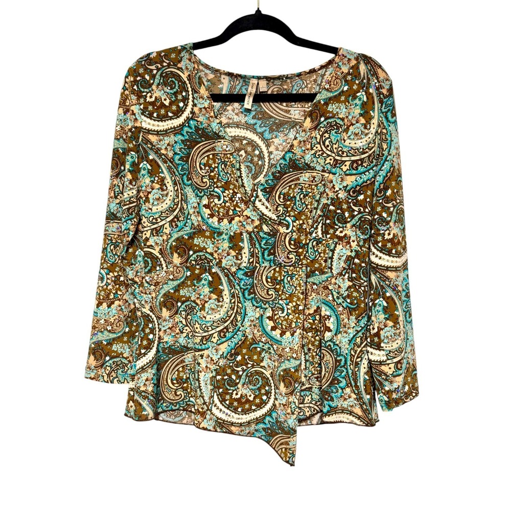 Y2K Bohemian Glam Babydoll Top Womens Size L Coastal Cowgirl Hippie Chic Indie